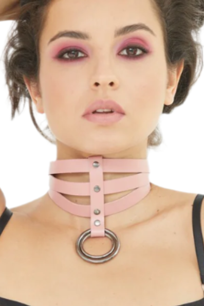 pink leather choker