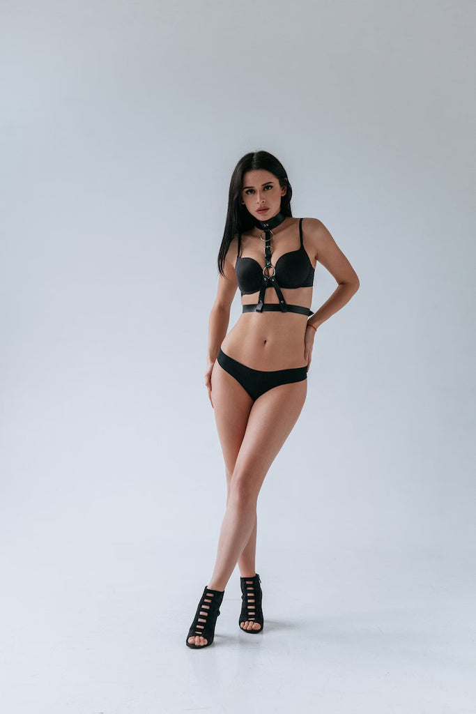 black leather harness