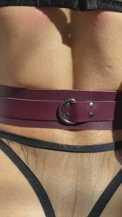 Leather waist belt with cuffs set