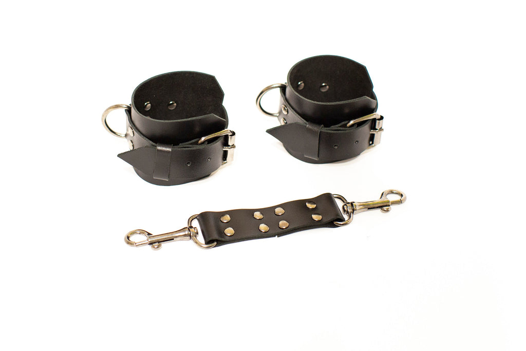 Black leather handcuffs
